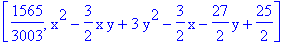 [1565/3003, x^2-3/2*x*y+3*y^2-3/2*x-27/2*y+25/2]